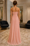 Peach Cowl Neck Ruffle Chiffon Prom Bridesmaid Dress - back