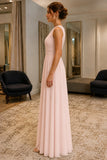Pearl Pink Keyhole-Back Sleeveless Chiffon Prom Bridesmaid Dress - side