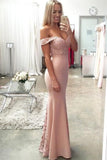Pearl Pink Off-the-shoulder Lace Mermaid Prom Dress