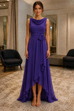 Regency Cowl-Neck High-Low Prom Junior Bridesmaid Dress - front
