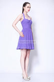 Purple Halter Fit And Flare Party Short Dress