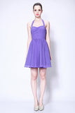 Purple Halter Fit And Flare Party Short Dress