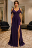 Purple Off-Shoulder Sweetheart Chiffon Prom Formal Dress - front