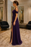Purple Off-Shoulder Sweetheart Chiffon Prom Formal Dress - side