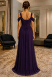 Purple Off-Shoulder Sweetheart Chiffon Prom Formal Dress - back
