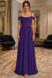 Regency Purple Cold-Shoulder Cowl-Back Prom Bridesmaid Dress - front