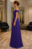 Regency Purple Cold-Shoulder Cowl-Back Prom Bridesmaid Dress - side
