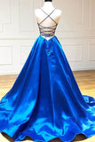 Fabulous Royal Blue Satin Backless Formal Dress