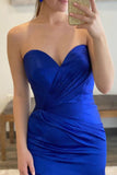 Royal Blue Strapless Sweetheart High Slit Prom Dress