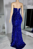 Royal Blue Strapless Sequined Lace-up Sparkly Evening Dress