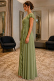 Olive Green Flutter-Sleeve Ruffle Chiffon Prom Formal Dress - side