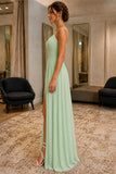 Sage Spaghetti-Strap High Slit Chiffon Prom Bridesmaid Dress - side