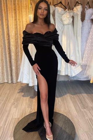 Sexy Black Off-the-shoulder Long Sleeves Prom Dress