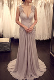 Grey Chiffon Rhinestones Sleeveless Prom Bridesmaid Dress