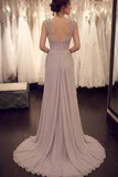 Grey Chiffon Rhinestones Sleeveless Prom Bridesmaid Dress