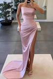 Sexy Strapless High Slit Backless Prom Dress