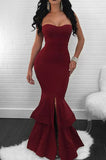 Strapless Slit Ruffled Mermaid Prom Dress