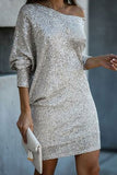 Silver One-shoulder Puffy Sleeves Short Mini Dress