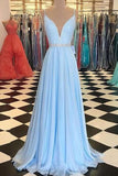 Sky Blue V-neck Sparkly Chiffon Evening Dress