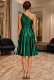 Hunter Green One-Shoulder Pleated Cocktail Homecoming Dress - back