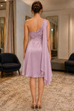 Lavender One-Shoulder Knee-Length Prom Cocktail Dress - side
