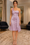 Lavender One-Shoulder Knee-Length Prom Cocktail Dress - front