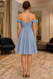 Dusty Blue Off-the-Shoulder Pleated Homecoming Bridesmaid Dress - back