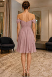 Dusty Rose Off-the-Shoulder Ruched Slit Cocktail Party Dress - back