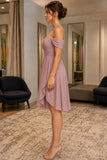 Dusty Rose Off-the-Shoulder Ruched Slit Cocktail Party Dress - side