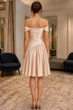 Champagne Off-the-Shoulder Pleated High Slit Party Dress - back