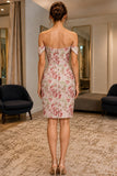 Floral Off-the-Shoulder Jacquard High Slit Short Dress - back