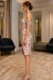 Floral Off-the-Shoulder Jacquard High Slit Short Dress - side