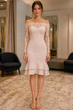 Off-the-Shoulder Ruffled Mermaid Long Sleeves Short Dress - front