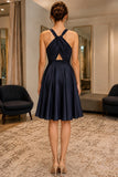 Dark Navy Cut Out Knee-Length Prom Cocktail Dress - back