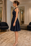Dark Navy Cut Out Knee-Length Prom Cocktail Dress - side