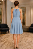 Sky Blue Knee-Length Fit And Flare Chiffon Bridesmaid Dress - back