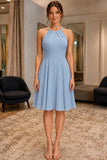 Sky Blue Knee-Length Fit And Flare Chiffon Bridesmaid Dress - front