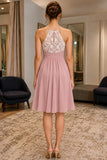 Dusty Rose Spaghetti Strap Lace A-line Prom Cocktail Dress - back