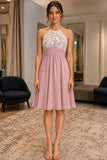 Dusty Rose Spaghetti Strap Lace A-line Prom Cocktail Dress - front