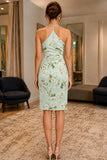 Mint Floral Jacquard Spaghetti Strap Bodycon Dress - back