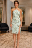 Mint Floral Jacquard Spaghetti Strap Bodycon Dress - front