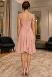 Blush Pink Classic Neckline Ruffled Spaghetti Strap Short Dress - back