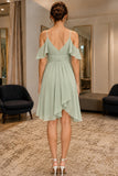 Sage Off-the-shoulder Ruffled Knee-Length Chiffon Dress - back