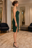 Dark Green Cowl Neck Ruffled Chiffon Short Dress - side