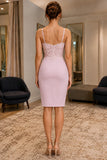 Spaghetti Straps Lace Applique Short Bodycon Dress - side