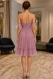 Dusty Rose Off-the-Shoulder Sweetheart A-line Short Dress - back