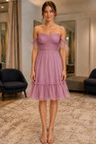 Dusty Rose Off-the-Shoulder Sweetheart A-line Short Dress - front