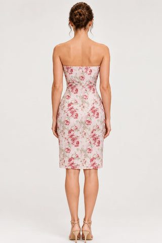 Floral Strapless Ruffled Jacquard Short Dress - back