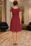 Burgundy Scoop Neck Lace A-line Short Prom Bridesmaid Dress - back