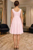 Pearl Pink Lace Applique A-line Chiffon Short Bridesmaid Dress - back
